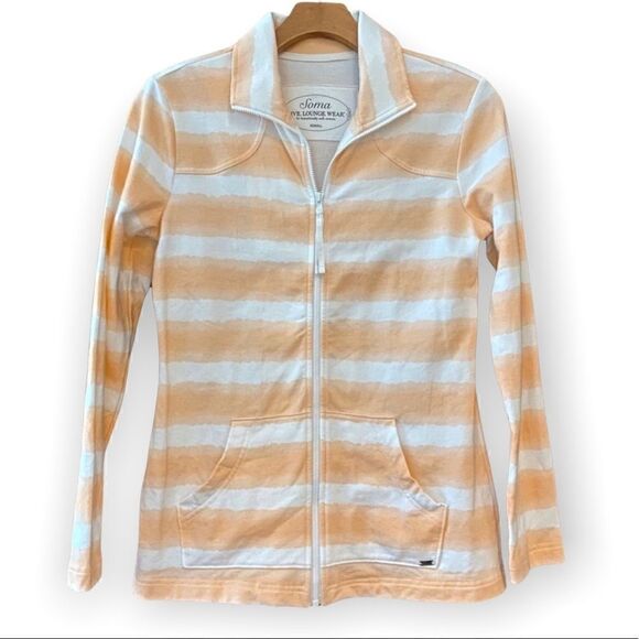 Soma XS Orange Cape Cod Stripes Full Zipper Athleisure Sporty Jacket - Picture 1 of 9